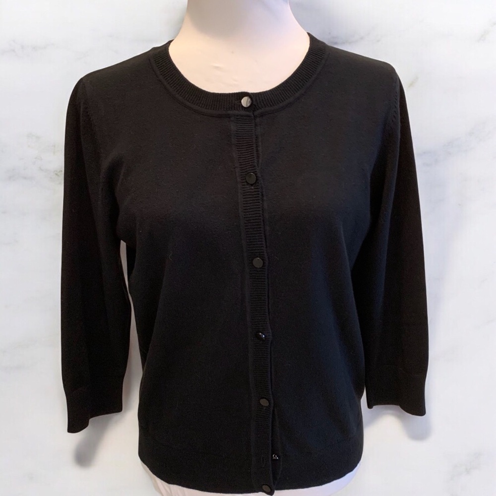 Talbots black 3/4 sleeve cardigan sweater.  Size M Petite.  EUC.